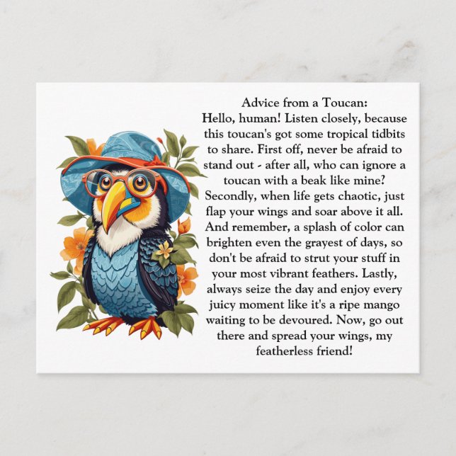 Funny Advice From A Toucan  Postcard (Front)