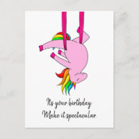 Funny Aerial Silks Unicorn Birthday Postcard