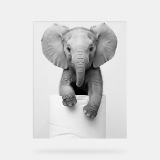 Funny Aesthetic Baby Elephant ToiletPaper Wildlife Acrylic Sign