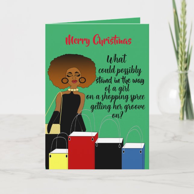Funny African American Female Merry Christmas Card (Front)