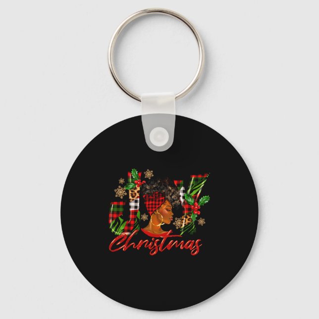 Funny African American Joy Christmas Black Woman A Keychain (Front)