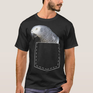 Funny African Grey Parrot Tshirt Pocket Grey Tee