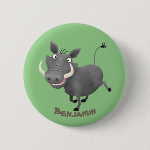 Funny african warthog pig cartoon illustration 2 inch round button