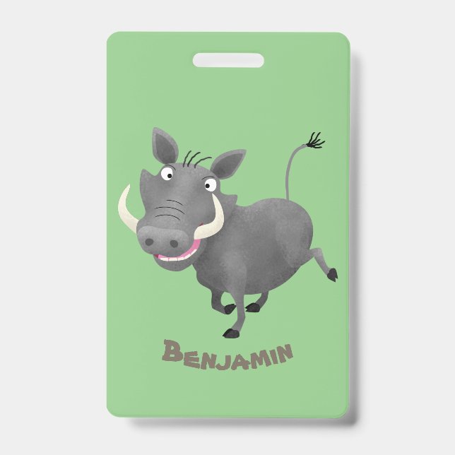 Funny african warthog pig cartoon illustration badge (Front)
