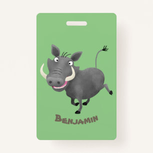 Funny african warthog pig cartoon illustration badge