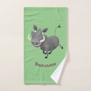 Funny african warthog pig cartoon illustration bath towel set