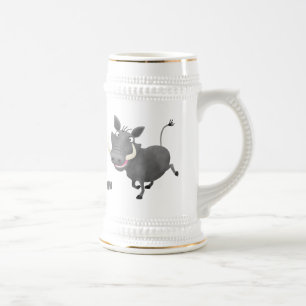 Funny african warthog pig cartoon illustration beer stein