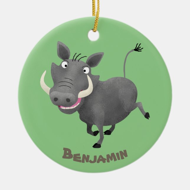 Funny african warthog pig cartoon illustration ceramic ornament (Front)