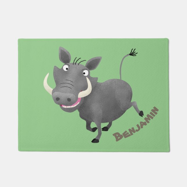 Funny african warthog pig cartoon illustration doormat (Front)
