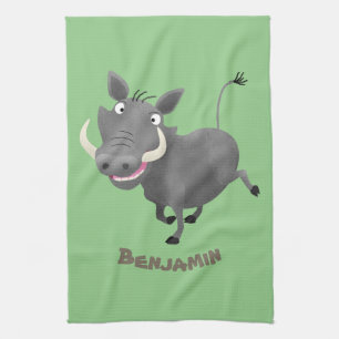Funny african warthog pig cartoon illustration kitchen towel