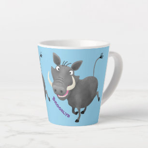 Funny african warthog pig cartoon illustration latte mug