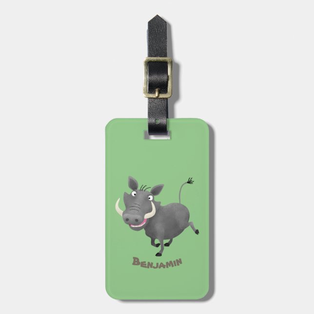 Funny african warthog pig cartoon illustration luggage tag (Front Vertical)