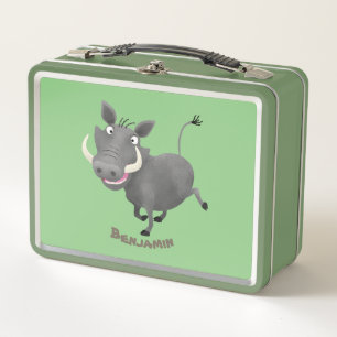 Funny african warthog pig cartoon illustration metal lunch box