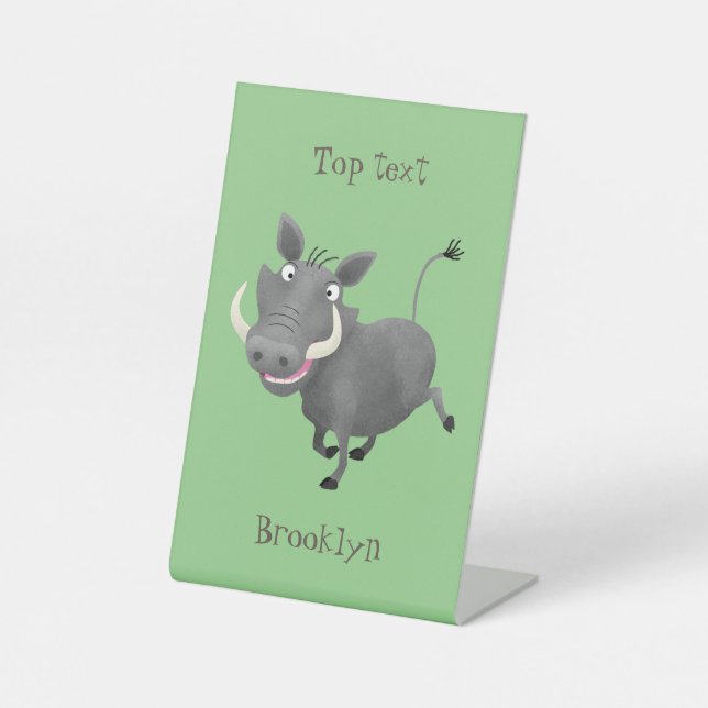 Funny african warthog pig cartoon illustration pedestal sign (Front)