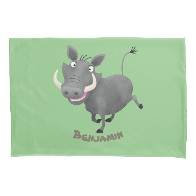 Funny african warthog pig cartoon illustration pillowcase (Front)