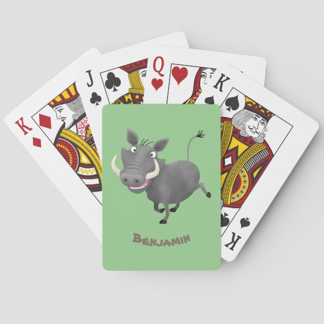 Funny african warthog pig cartoon illustration playing cards (Back)