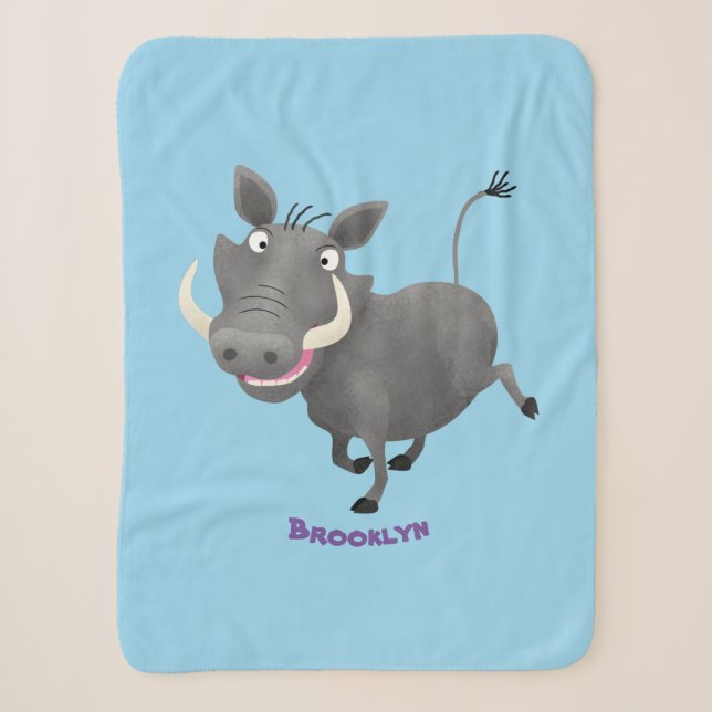 Funny african warthog pig cartoon illustration  sherpa blanket (Front)