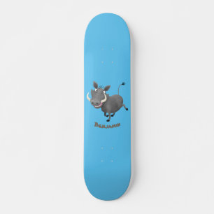 Funny african warthog pig cartoon illustration skateboard