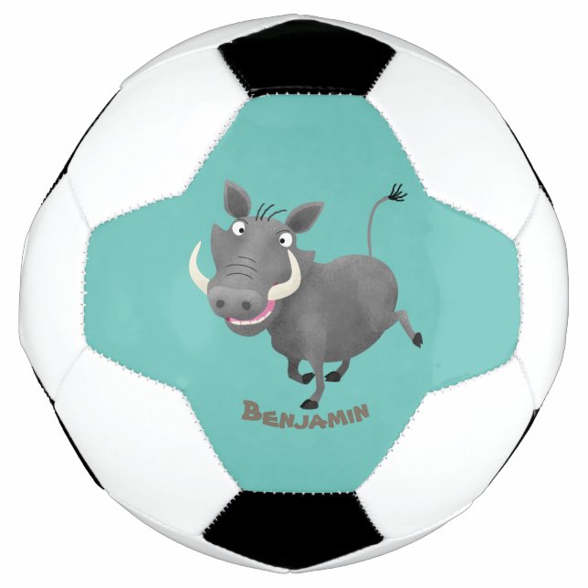 Funny african warthog pig cartoon illustration soccer ball (Front)