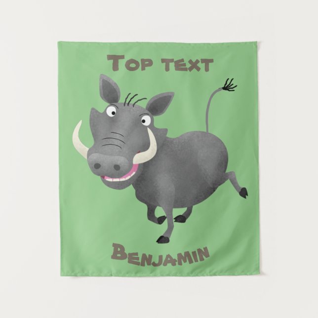Funny african warthog pig cartoon illustration tapestry (Front)