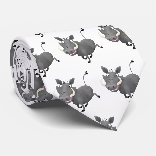Funny african warthog pig cartoon illustration tie (Rolled)