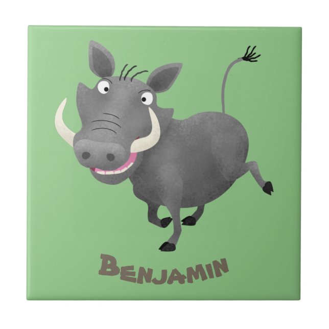 Funny african warthog pig cartoon illustration tile (Front)