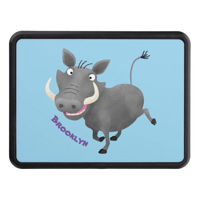 Funny african warthog pig cartoon illustration trailer hitch cover (Front)