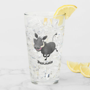 Funny African warthog pig cartoon personalized Glass