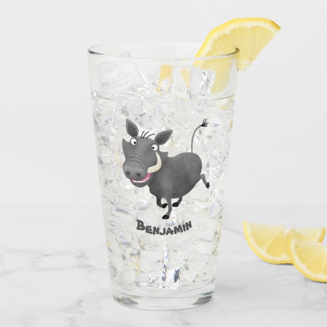 Funny African warthog pig cartoon personalized Glass (Back Ice)