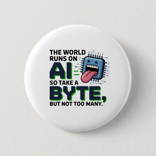 Funny AI Byte Quote – Tech Geek Humour 2 Inch Round Button (Front)