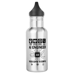 Funny AI Engineer Lover Needs Coffee To Compile 532 Ml Water Bottle