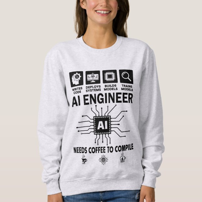Funny AI Engineer Lover Needs Coffee To Compile Sweatshirt (Front)