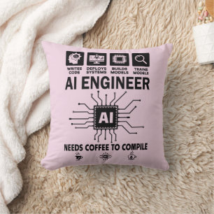 Funny AI Engineer Lover Needs Coffee To Compile Throw Pillow