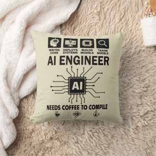 Funny AI Engineer Lover Needs Coffee To Compile Throw Pillow