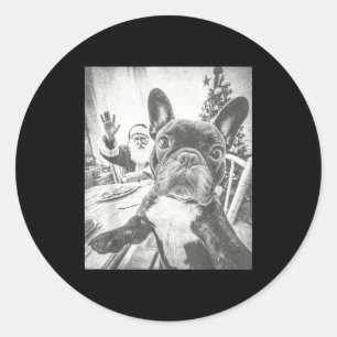 Funny Ai French Bulldog Selfie With Santa Claus Ch Classic Round Sticker