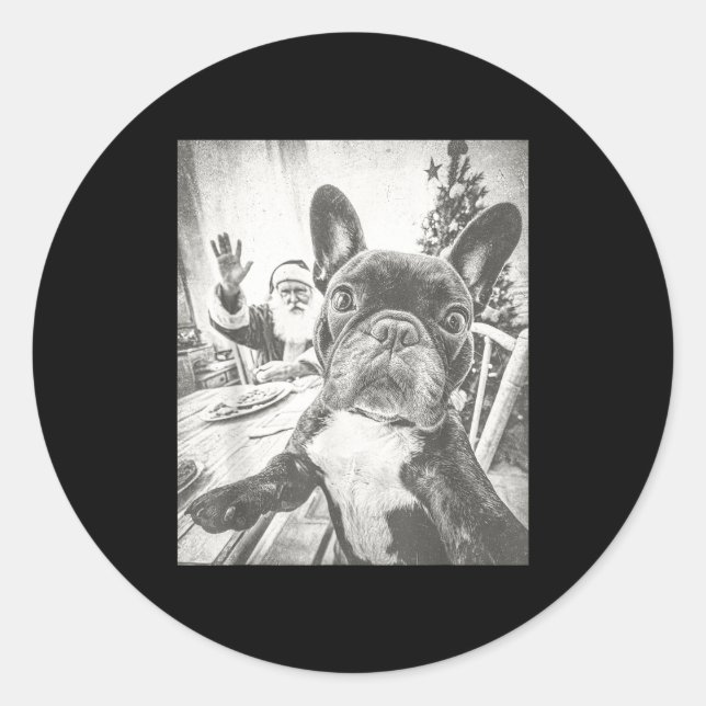 Funny Ai French Bulldog Selfie With Santa Claus Ch Classic Round Sticker (Front)
