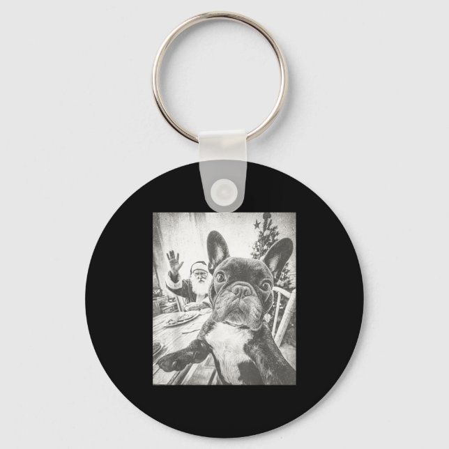 Funny Ai French Bulldog Selfie With Santa Claus Ch Keychain (Front)