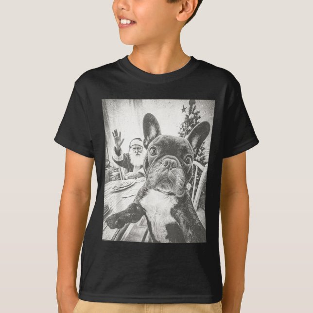 Funny Ai French Bulldog Selfie With Santa Claus Ch T-Shirt (Front)