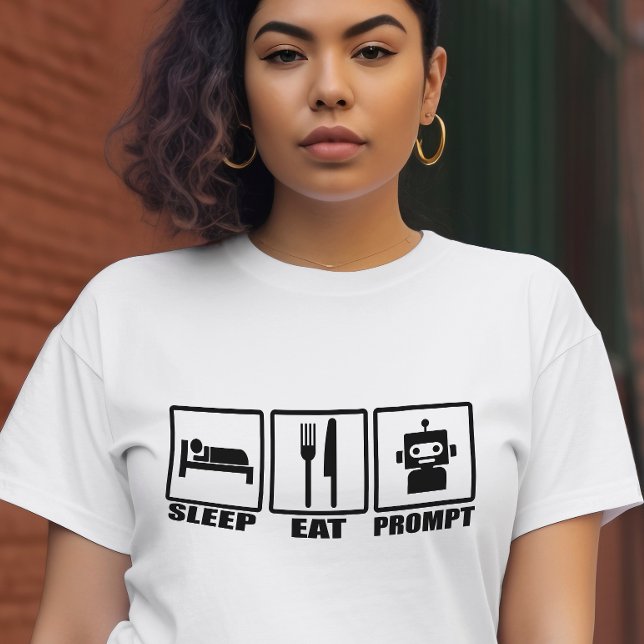 Funny AI Prompting T-Shirt | Black White Robot Eat (Creator Uploaded)
