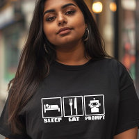 Funny AI Prompting T-Shirt | Black White Robot Eat