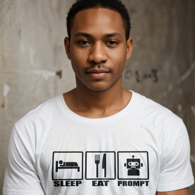 Funny AI Prompting T-Shirt | Black White Robot Eat (Creator Uploaded)
