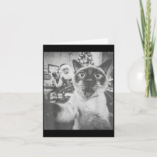 Funny Ai Siamese Cat Selfie With Santa Claus Chris Card (Front)