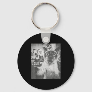 Funny Ai Siamese Cat Selfie With Santa Claus Chris Keychain