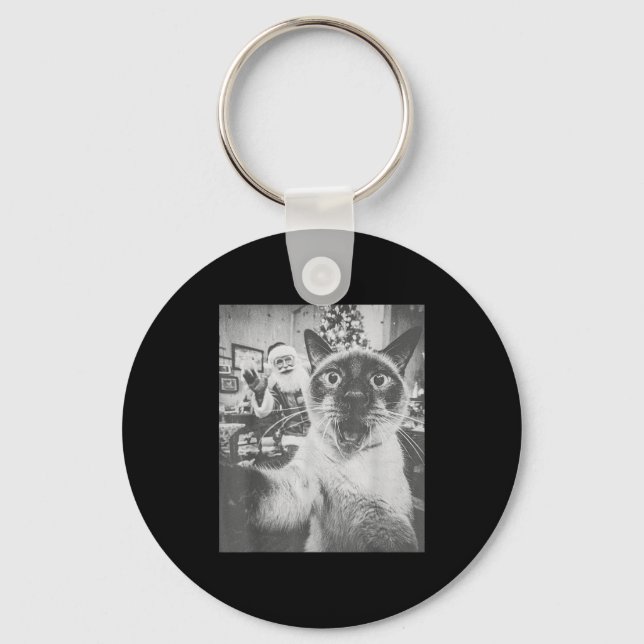 Funny Ai Siamese Cat Selfie With Santa Claus Chris Keychain (Front)
