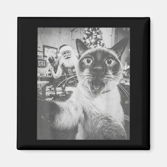Funny Ai Siamese Cat Selfie With Santa Claus Chris Magnet (Front)