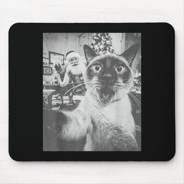 Funny Ai Siamese Cat Selfie With Santa Claus Chris Mouse Pad (Front)