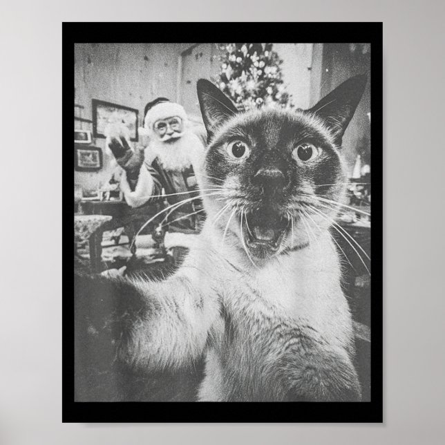 Funny Ai Siamese Cat Selfie With Santa Claus Chris Poster (Front)