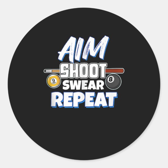 Funny Aim Pool Player Gift Billiard Balls Classic Round Sticker (Front)