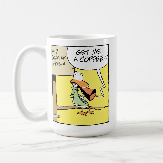Funny Air Traffic Control Cartoon Coffee Mug (Left)