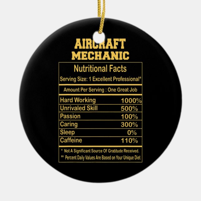 Funny Aircraft Mechanic Nutritional Facts Ceramic Ornament (Front)